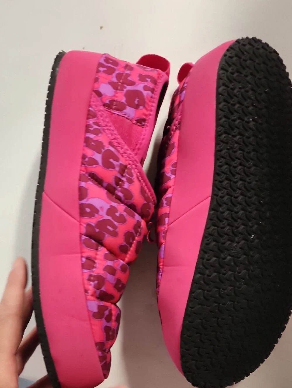 The North Face Kids Pink Leopard Slip-On Puffer Shoes